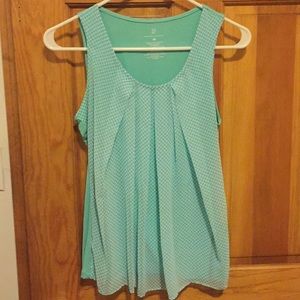 Blue polka dot draped tank top